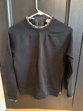 J. Crew Black Crewneck Sweater with Leopard-Trim